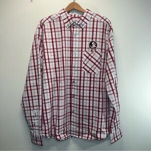Men’s Florida State Seminoles Button Down Plaid w/ Logo Football Shirt Sz Large